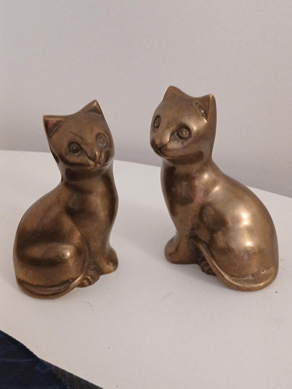 Brass Cat Figurine - Gold Cat Decor (Set of 2)